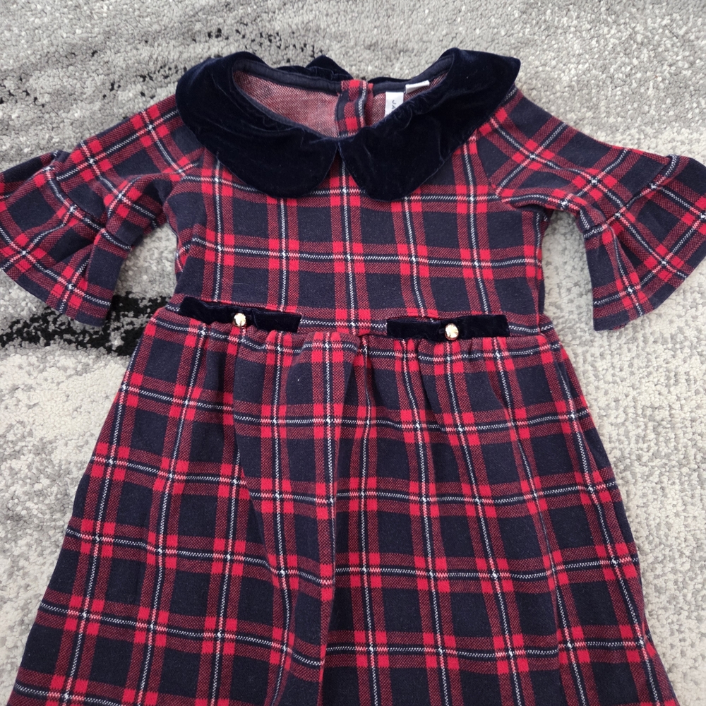 Janie and Jack Red Plaid Dress with Velvet Collar
